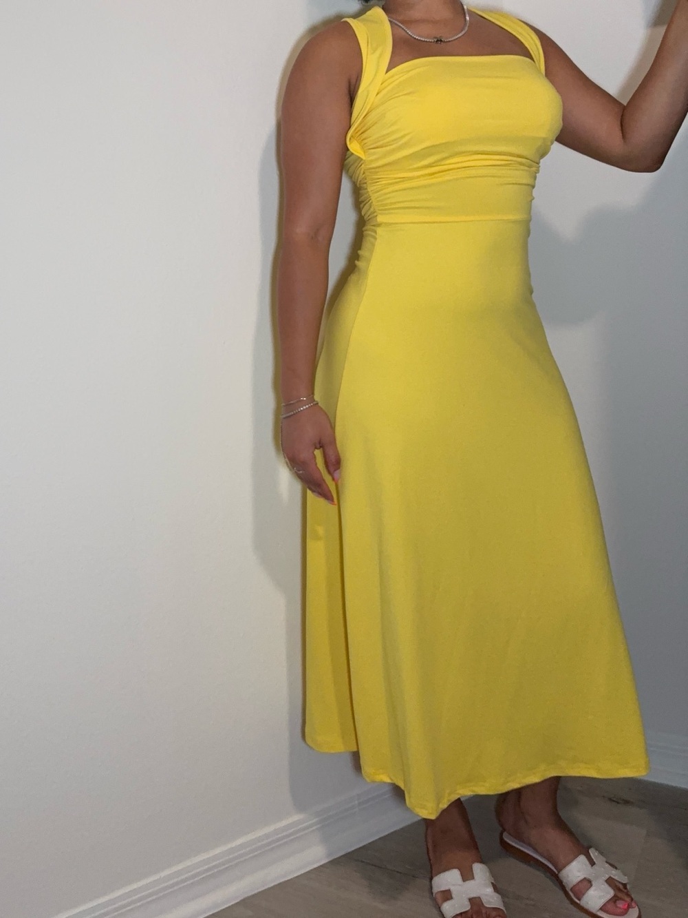 nwot Summer Vacation Yellow Bodycon Midi Dress Fitted Summer Dress SHEIN Size S